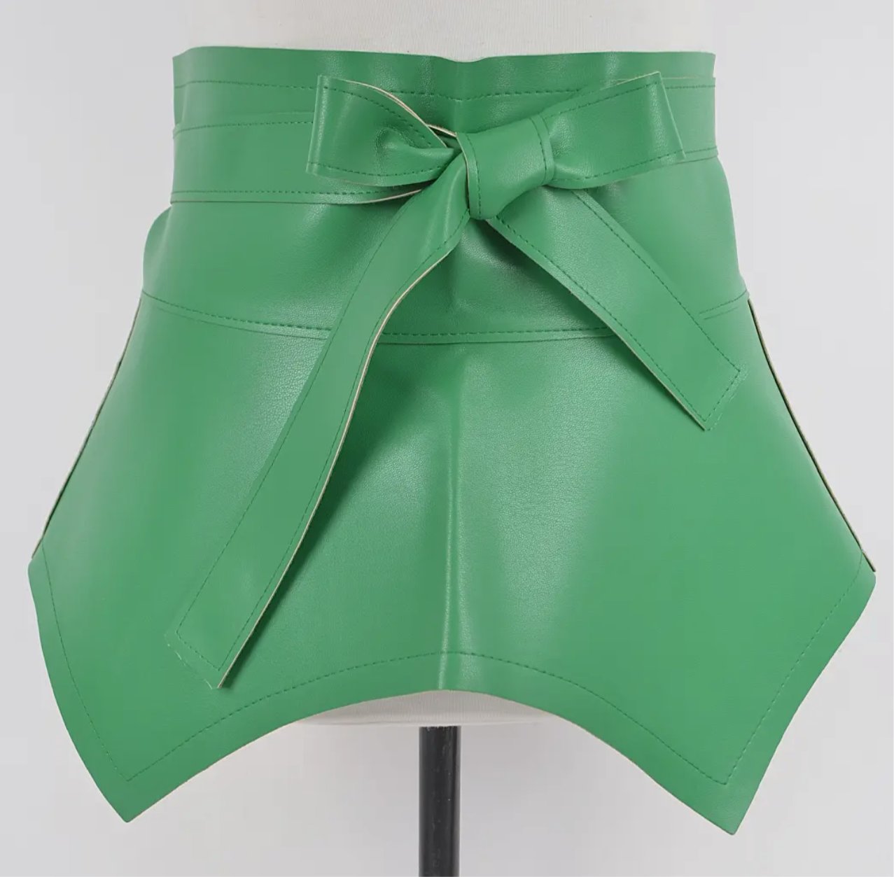 Faux Leather Belt Skirt_Green