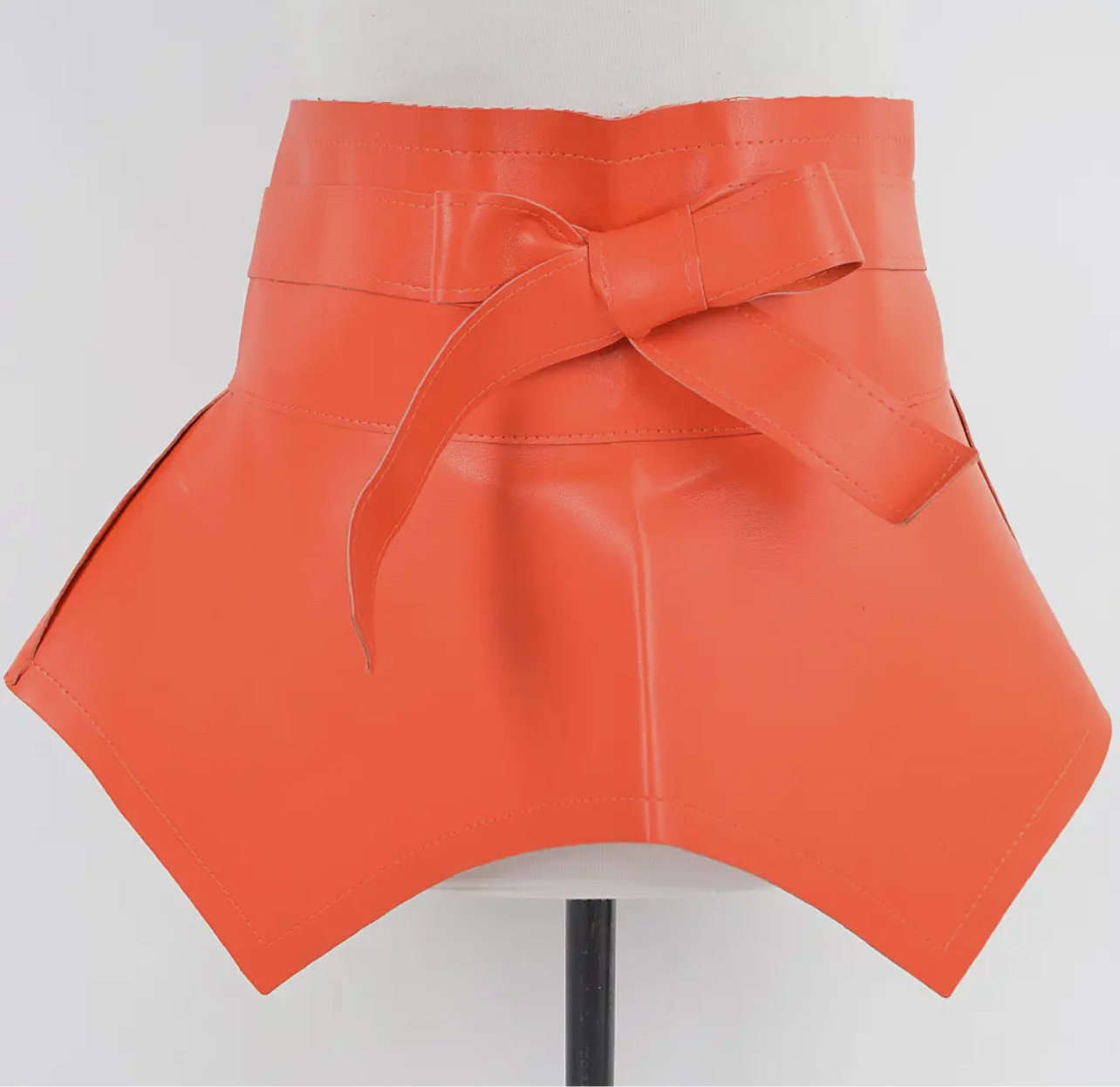 Faux Leather Belt Skirt_Orange