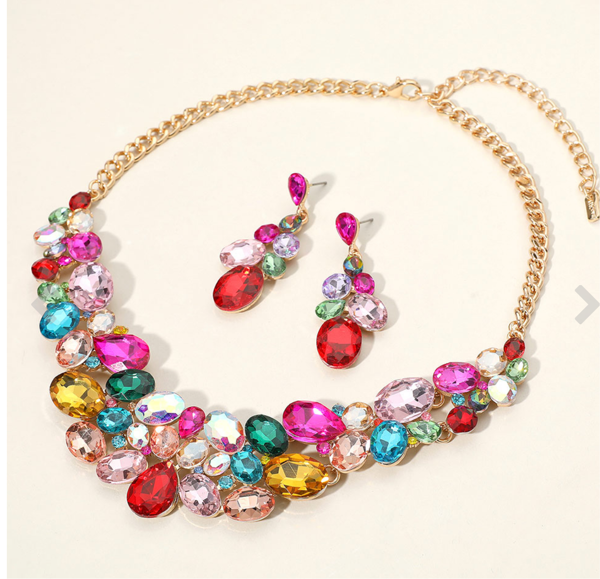 Multi Stone Cluster Necklace Set