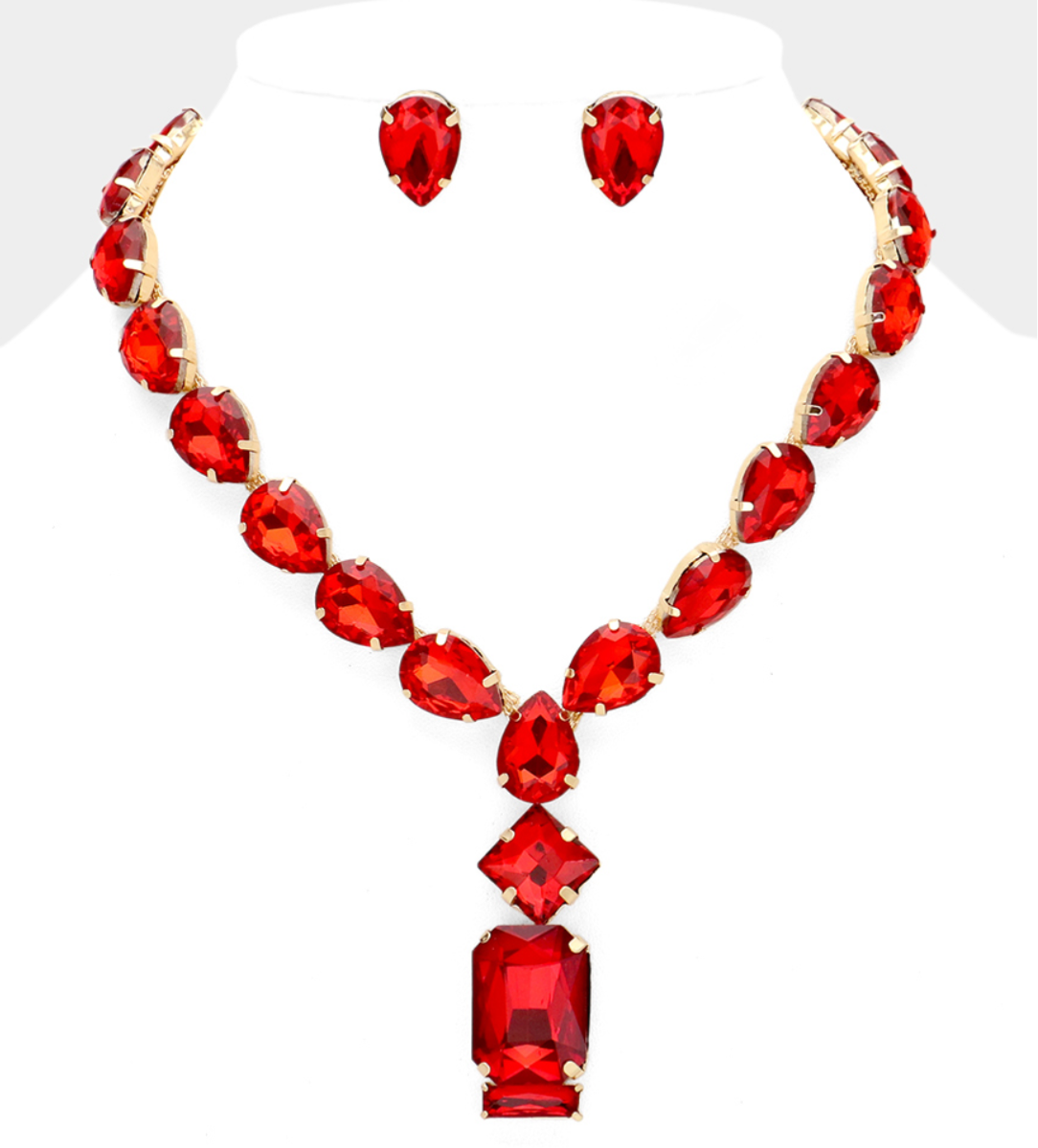 Emerald Cut Stone Pendant Teardrop Stone Cluster Necklace