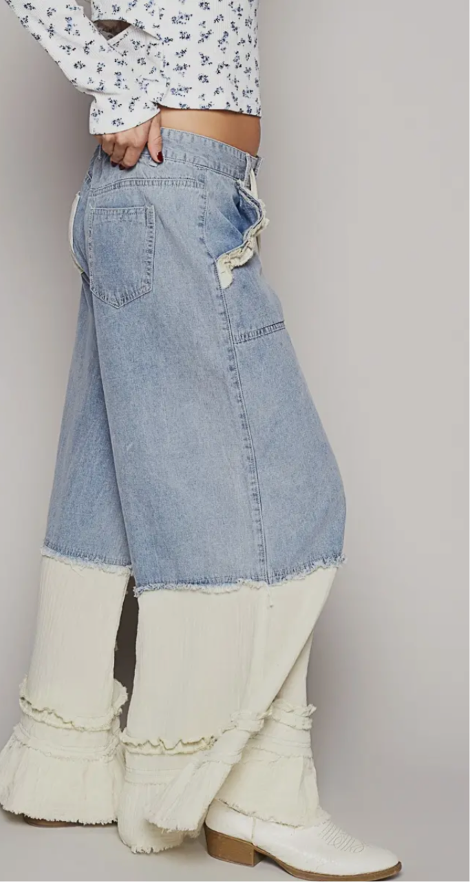 Dream Denim Ruffle Patchwork Jeans