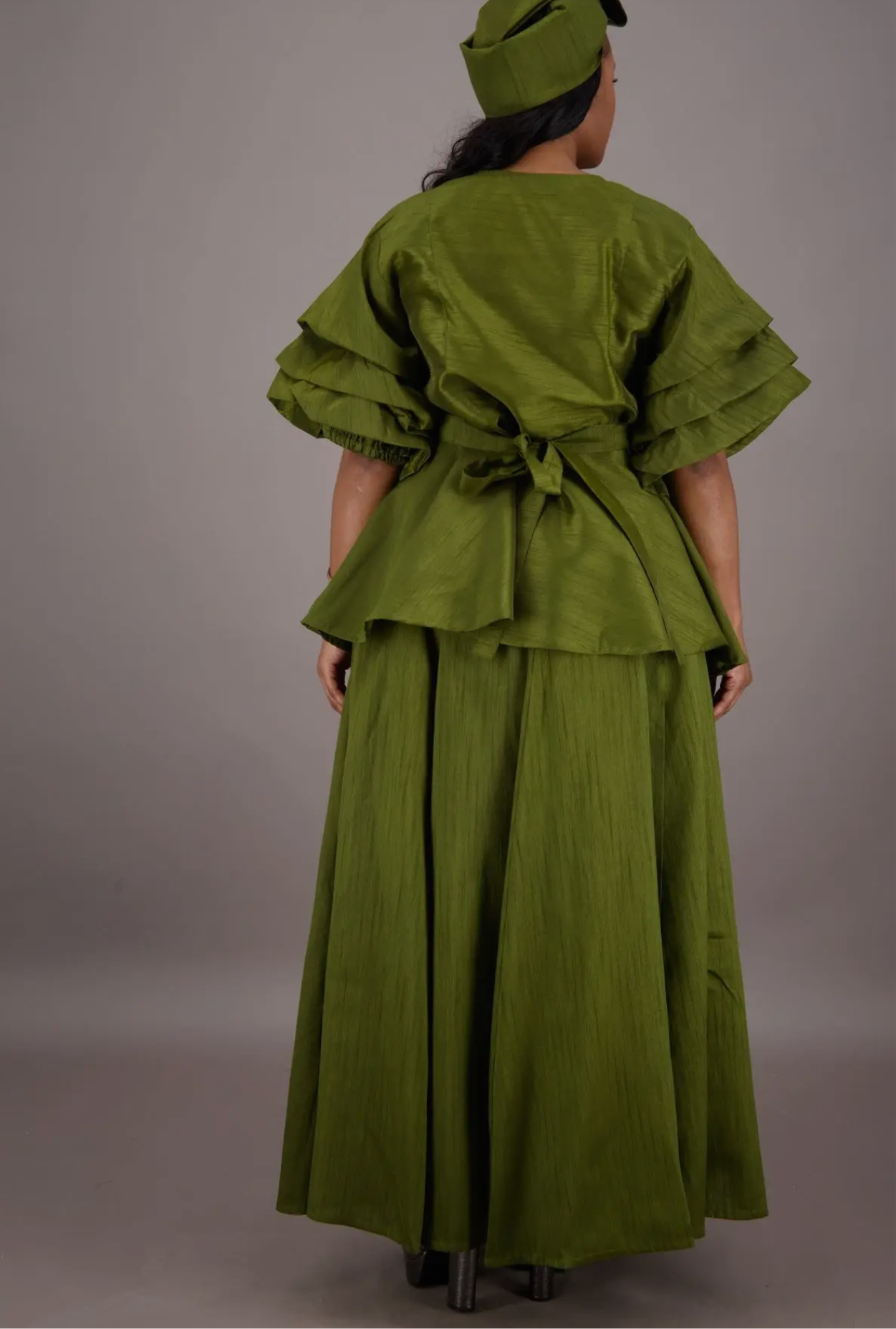 Regal Peplum 2Pc Skirt Set_Olive