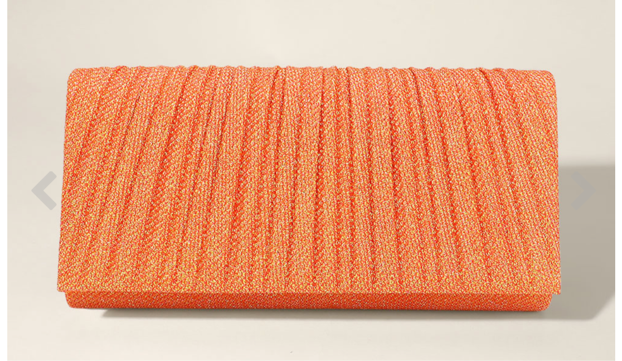 Orange Pleated Shimmery Evening Clutch / Crossbody Bag