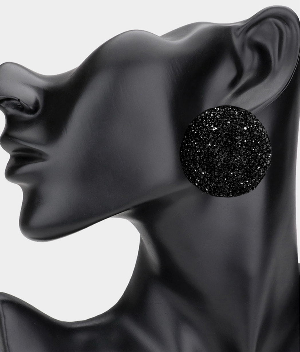 Rhinestone Pave Round Clip on Earrings