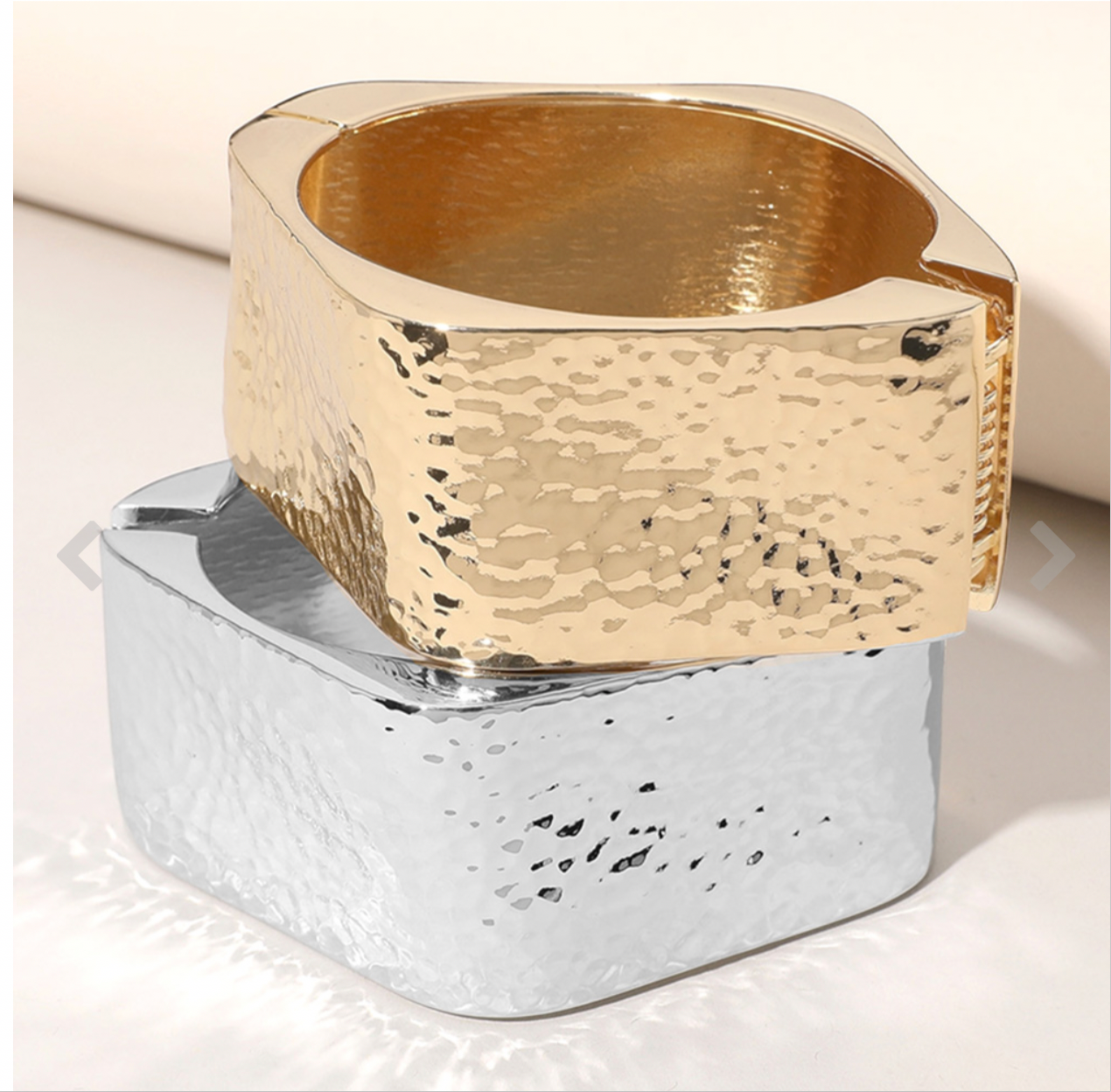 Wide Hammered Metal Hinged Bangle Bracelet