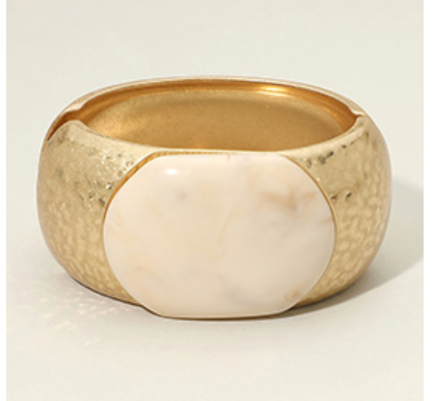 Oversized Stone Accent Chunky Hammered Metal Hinged Bangle Bracelet