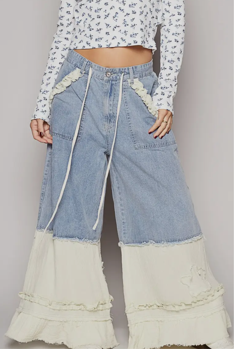 Dream Denim Ruffle Patchwork Jeans