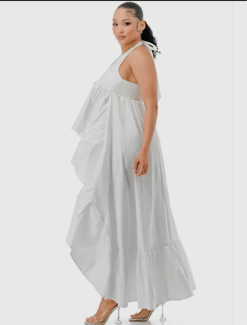 Fancy Halter Ruffle Dramatic High Low_Black Color Only