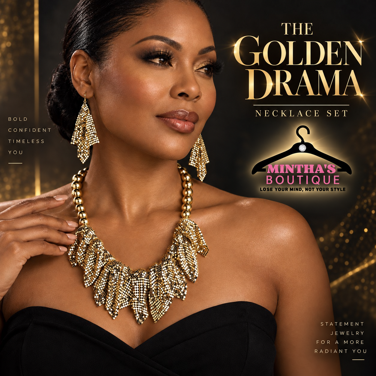 Golden Drama Mesh Chain Metal Necklace