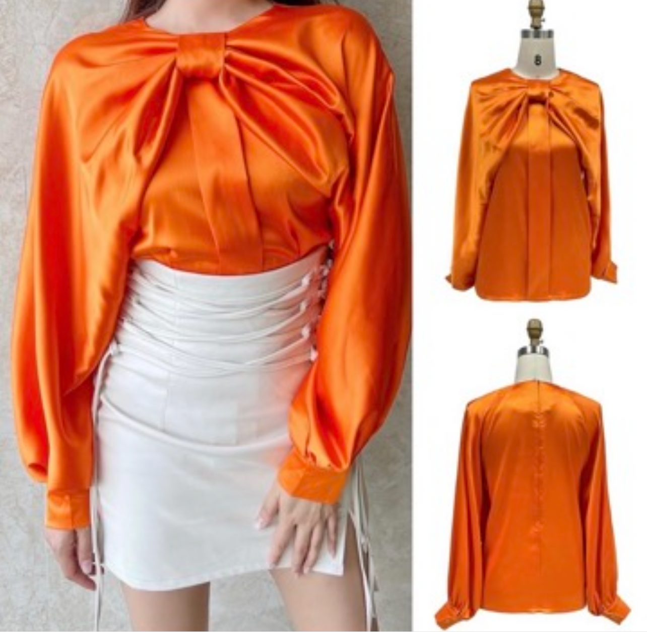 Orange Satin Top with Bow-MED