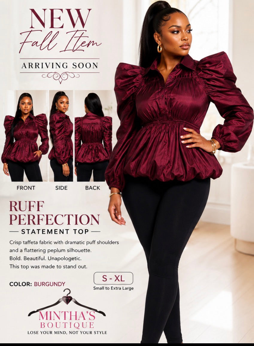 Mahogany Ruff Perfection Blouse_Pre-Order Ships 9/28