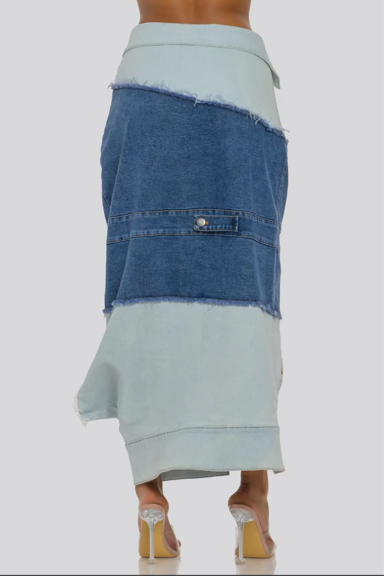 LAYERED TWO-TONE DENIM MIDI SKIRT