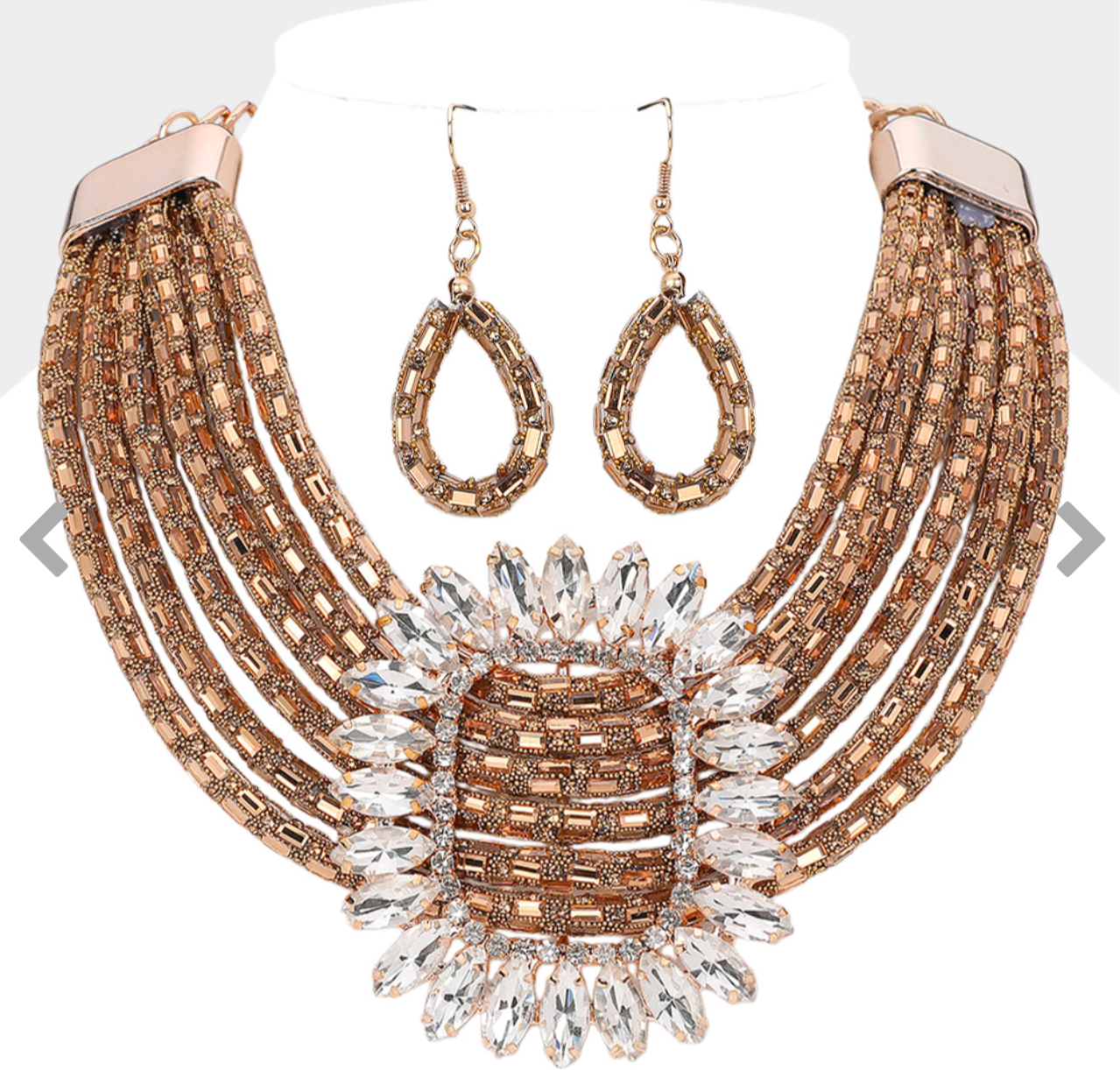Marquise Stone Cluster Buckle Baguette Stone Statement Necklace