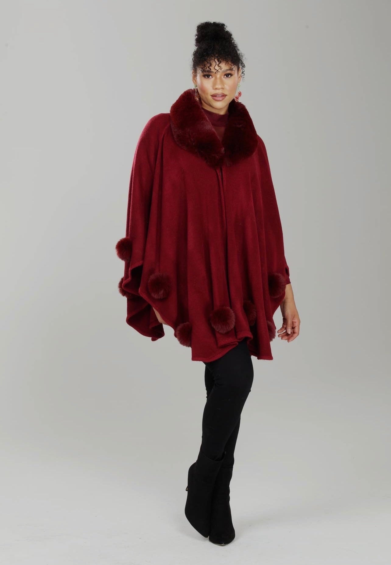 Ruby Red Faux Fur Cape_Burgundy