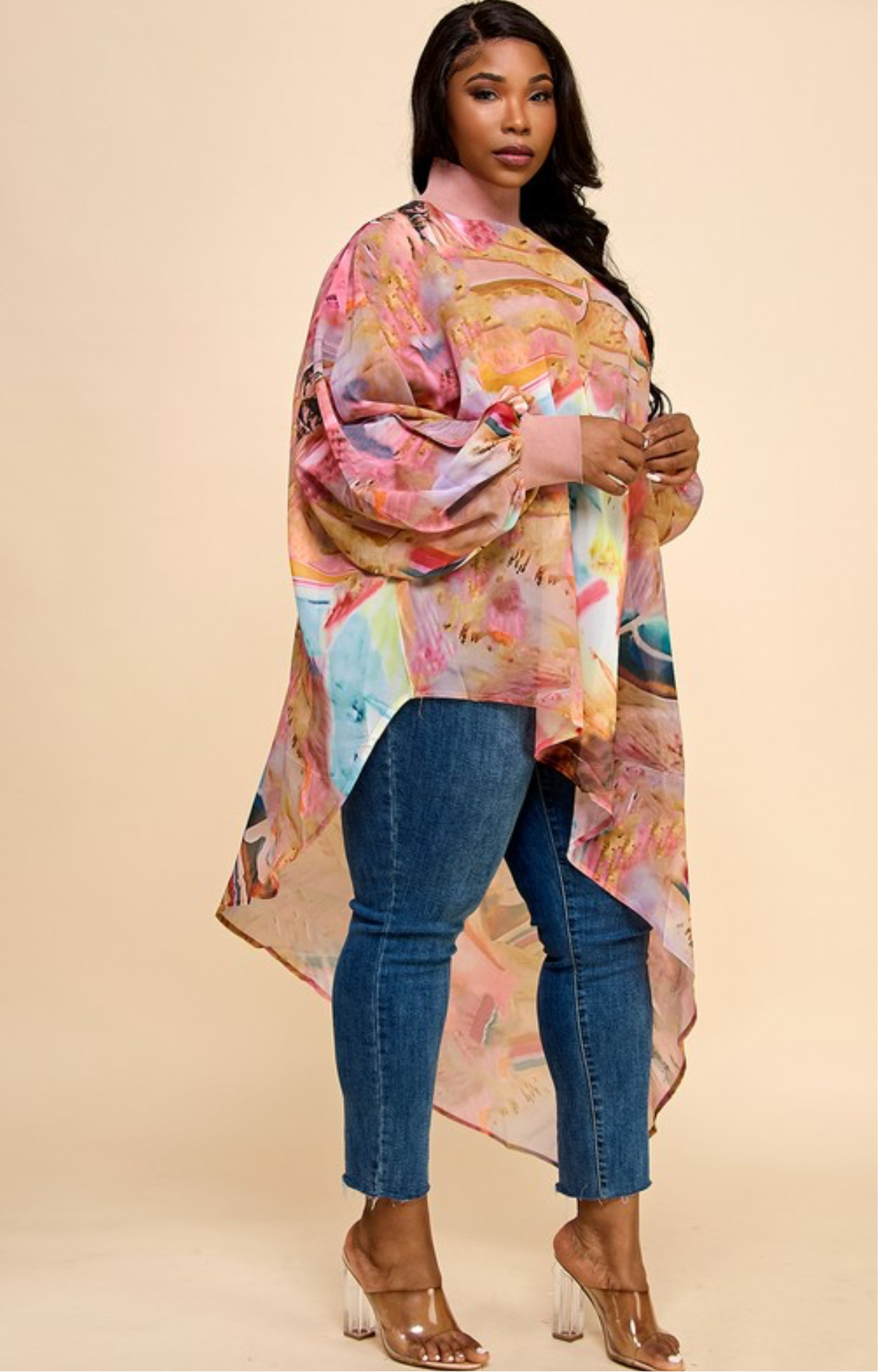 Pink Waterfall Asymmetrical Top