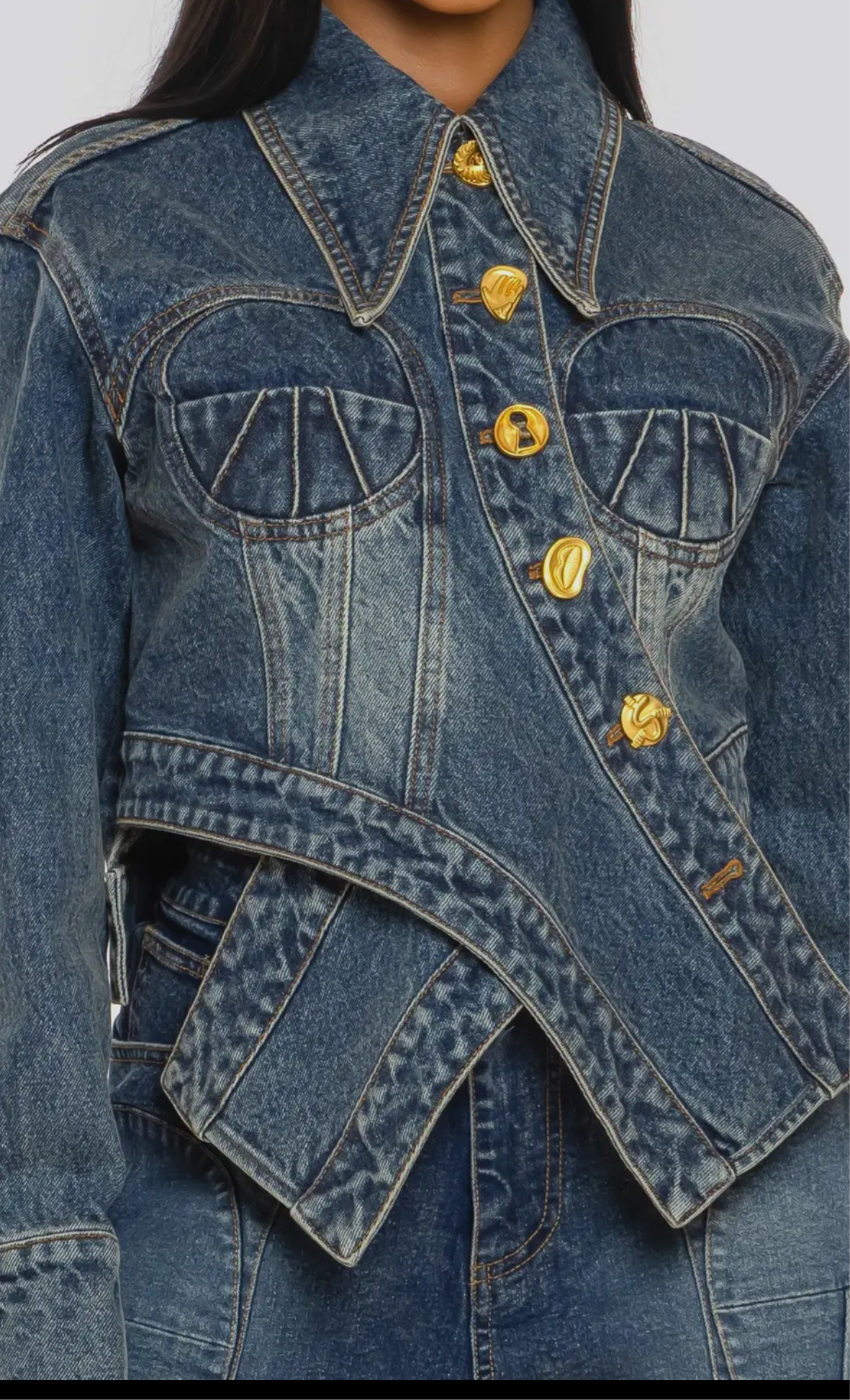 SCULPTED DENIM CORSET JACKET & SHORT SET