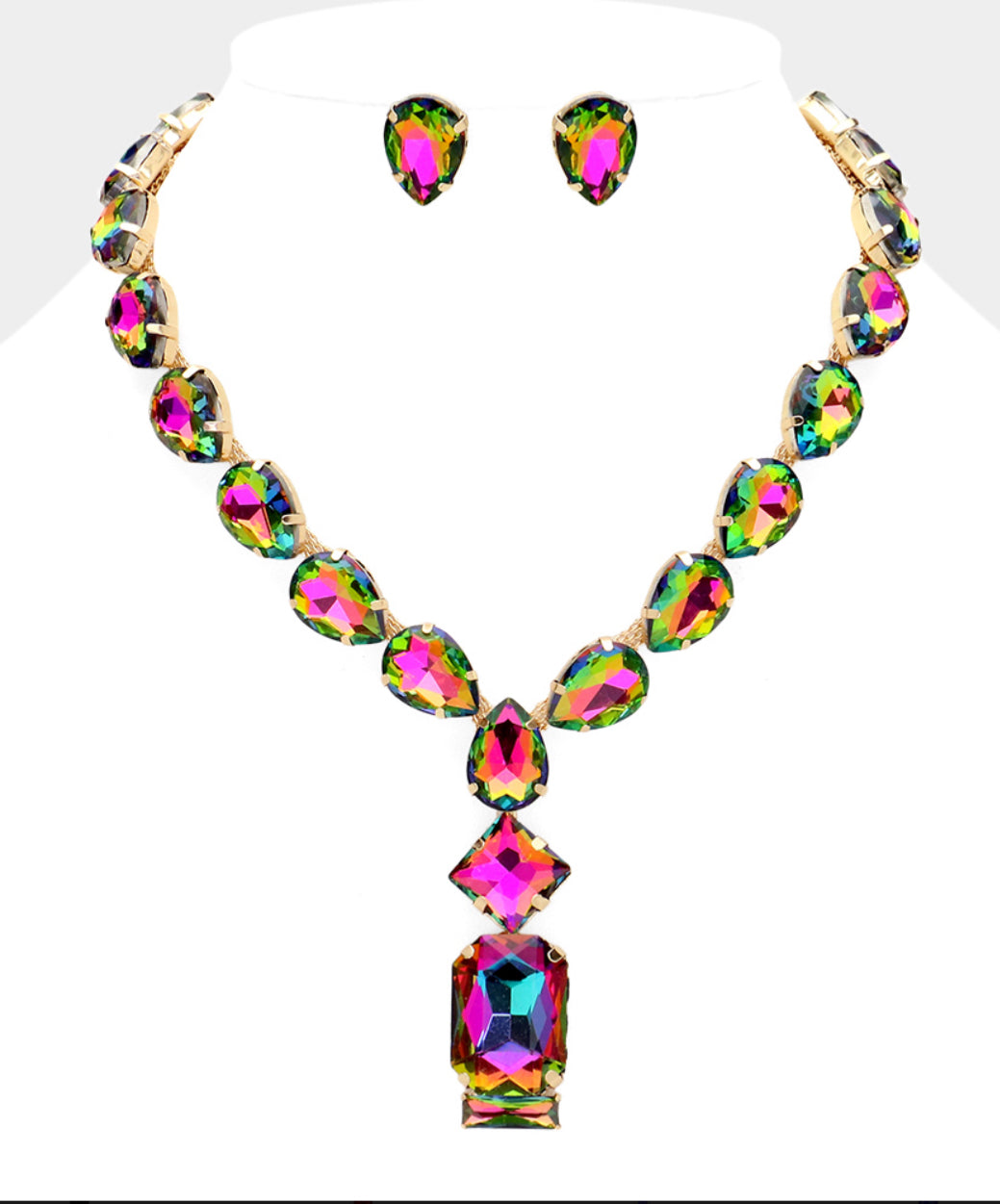 Emerald Cut Stone Pendant Teardrop Stone Cluster Necklace