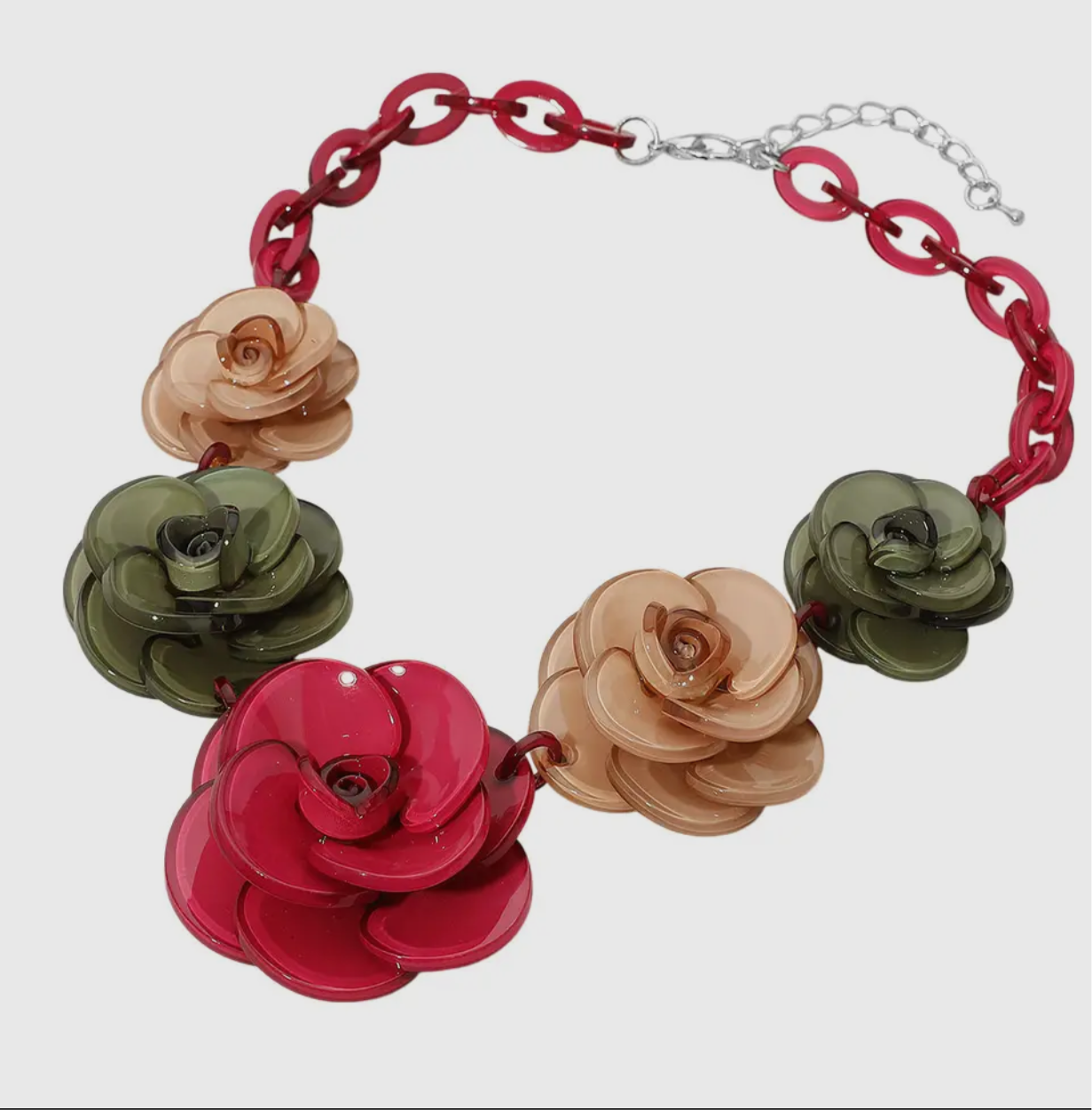 Bold Resin Flower Link Statement Necklace