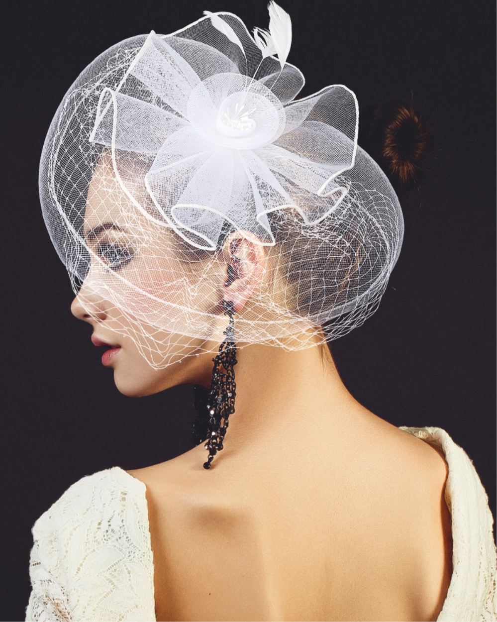 Flower Feather Mesh Fascinator / Headband