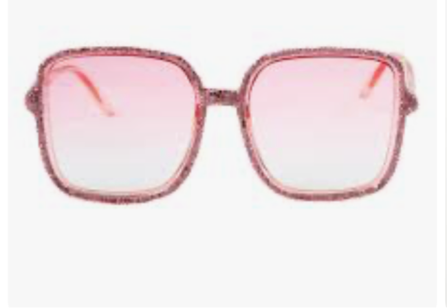 PINK FLOSSY RHINESTONE SQUARE SUNGLASSES