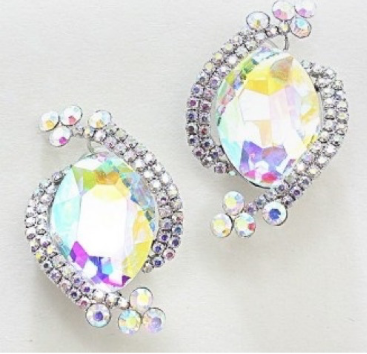 Oval Crystal Rhinestone Clip on _Silver AB or Gold