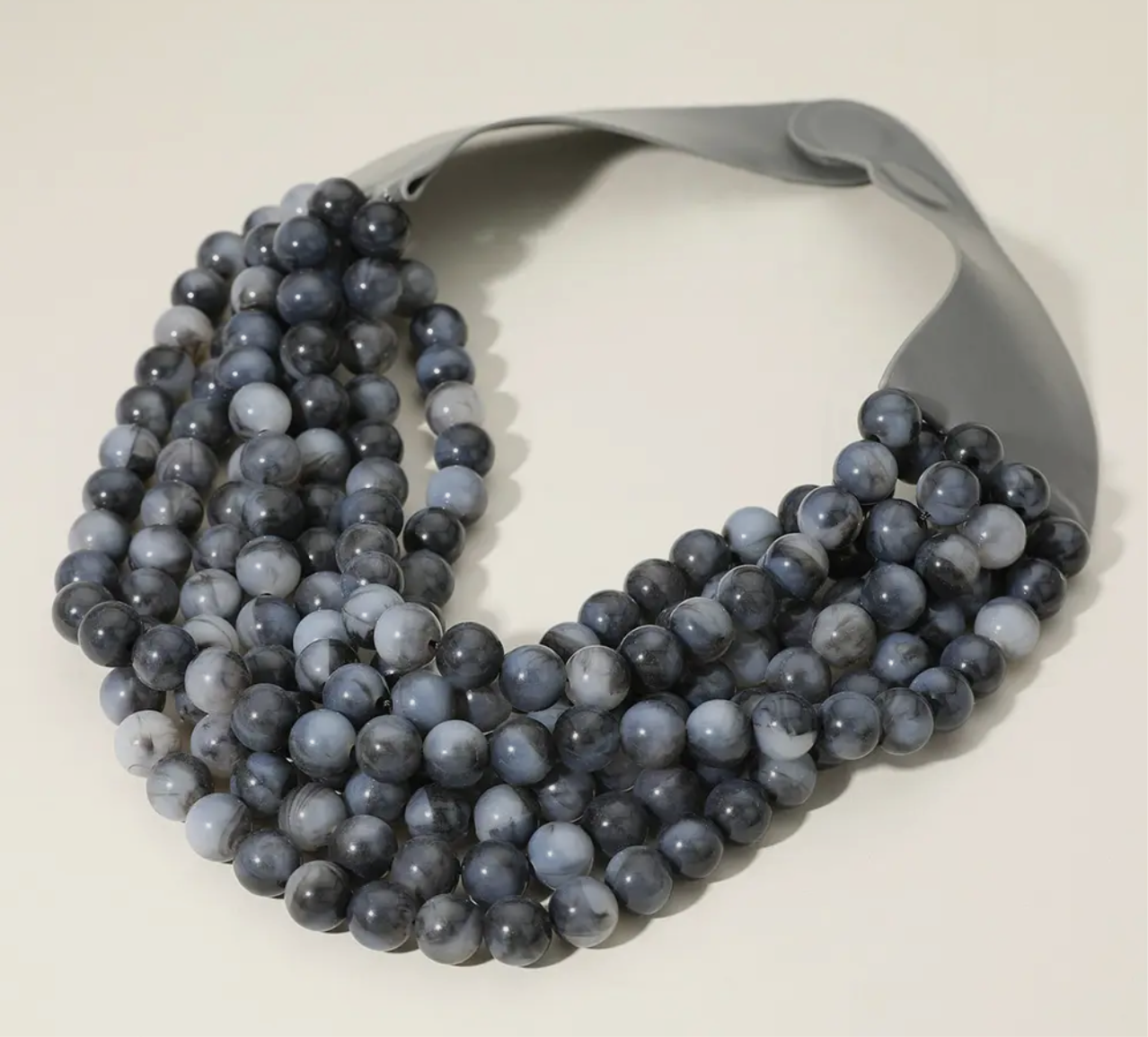 Chunky Acrylic Beaded Multi Layered Faux Leather Necklace_Dark Grey