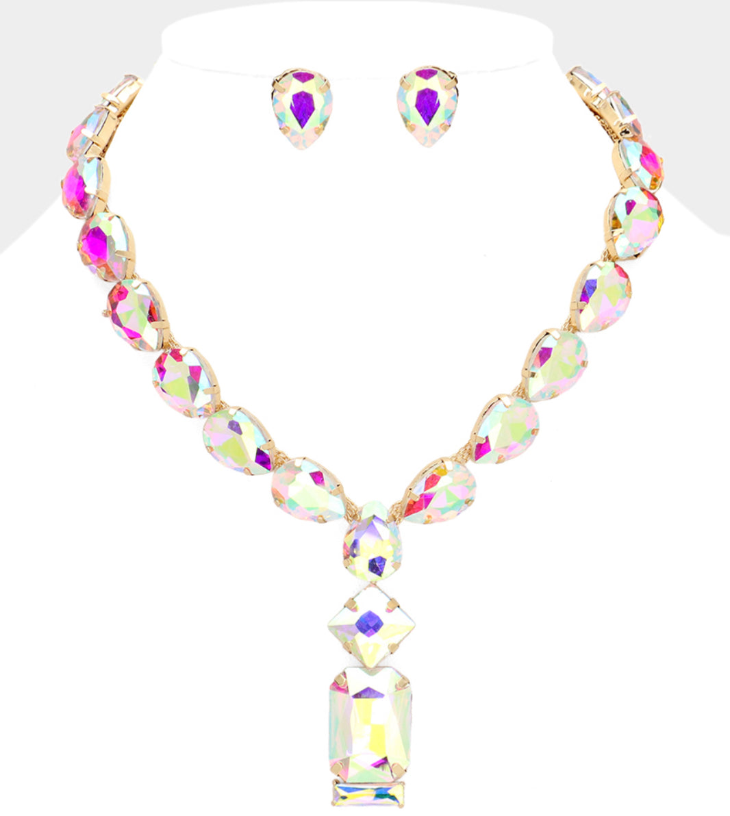 Emerald Cut Stone Pendant Teardrop Stone Cluster Necklace