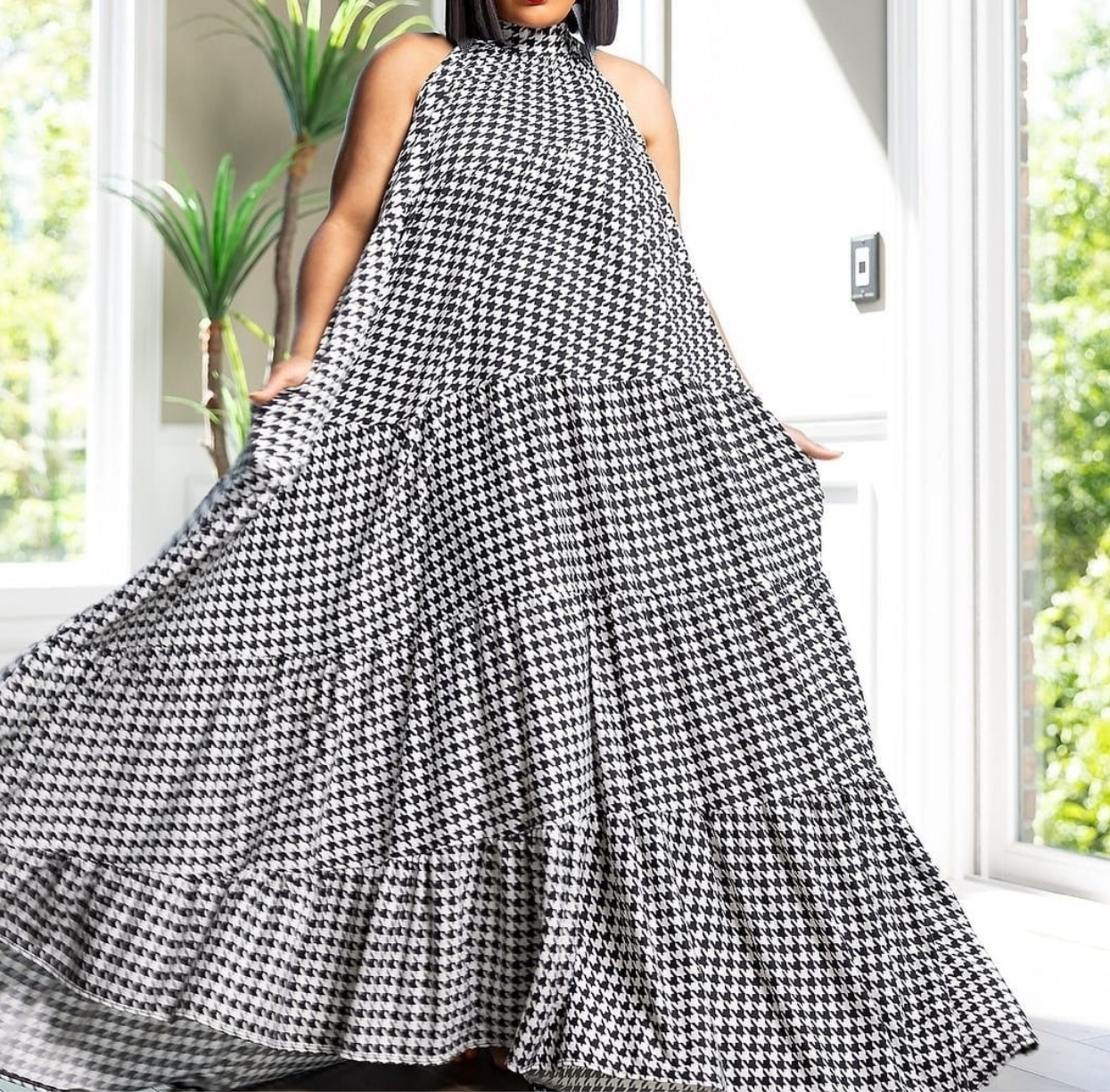 Attention Houndstooth Maxi Dress