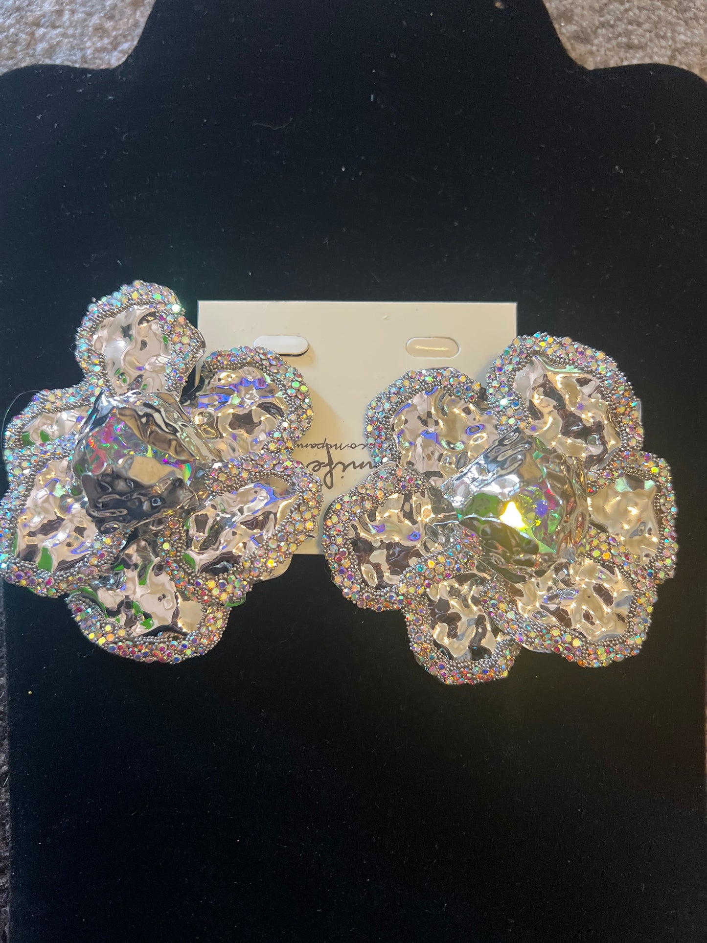 Rose Hammered Metal Flower Shaped Earrings