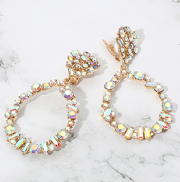 Bold Mixed Shaped Stone Embellished Dangle Clip On Earrings