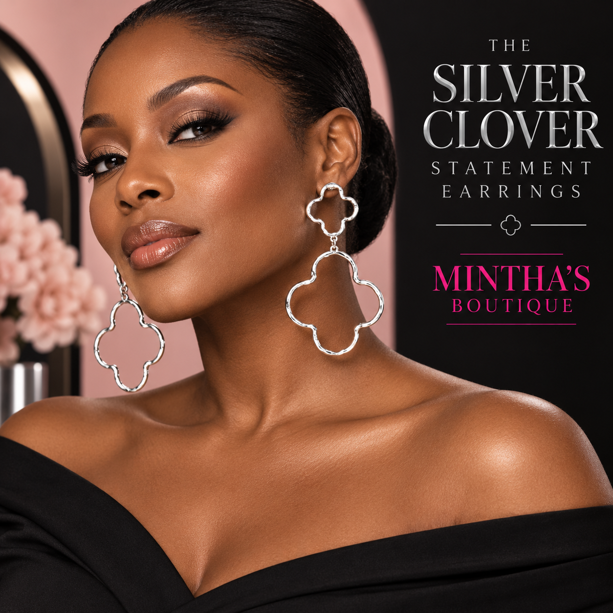 Silver Quatrefoil Clover Statement Earrings