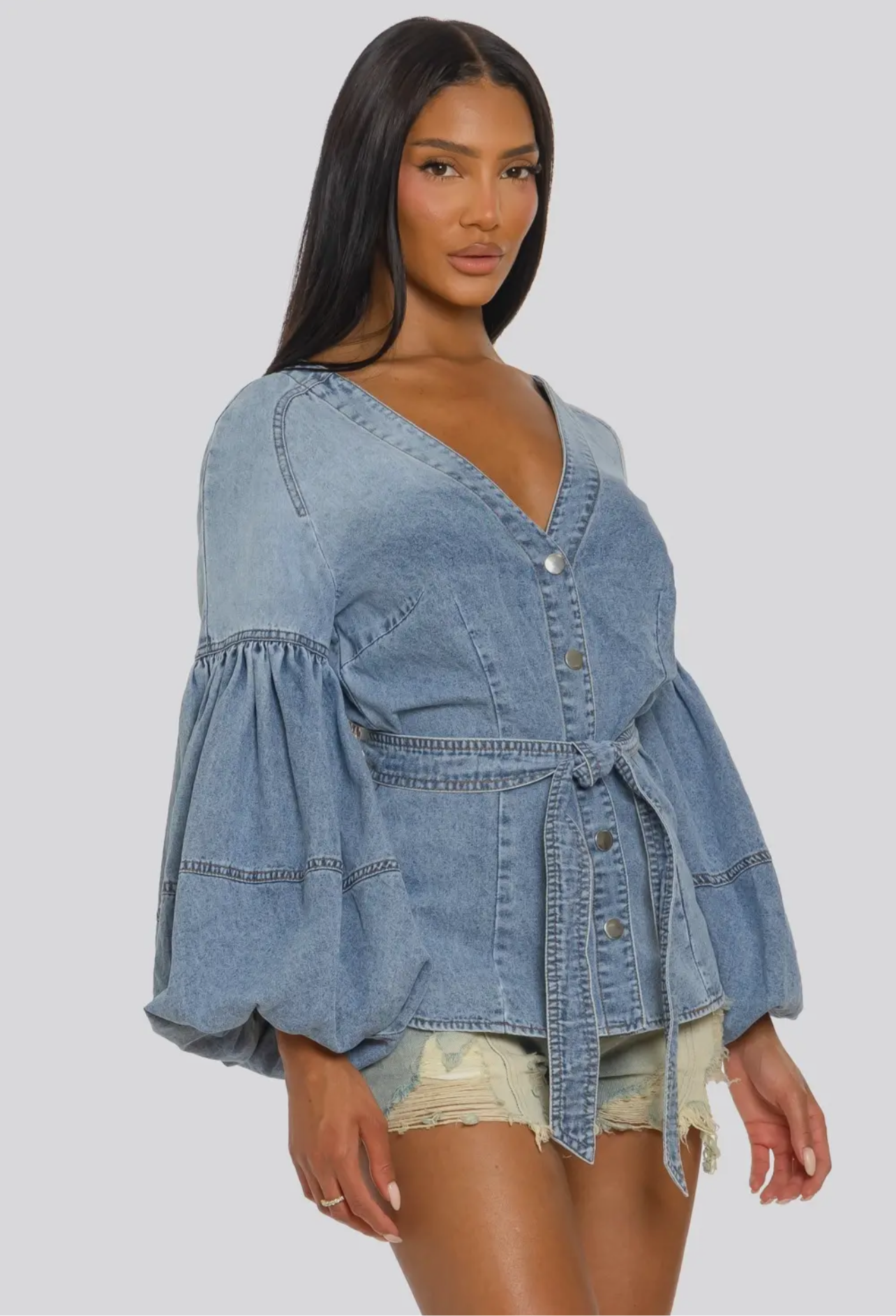 What’s Next Denim Voluminous Balloon Sleeves