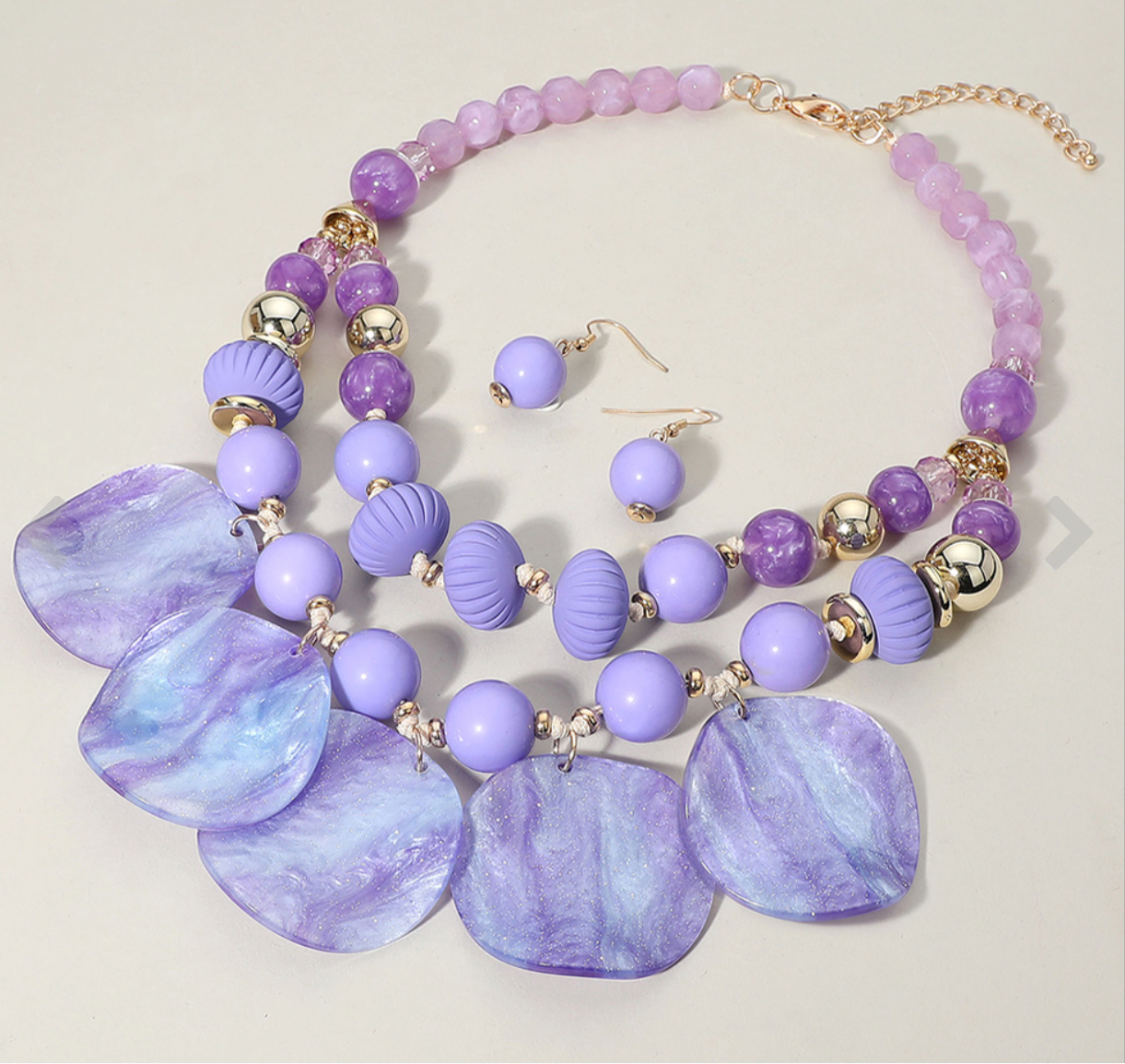 Purple Chunky Wavy Beaded Double Statement Necklace