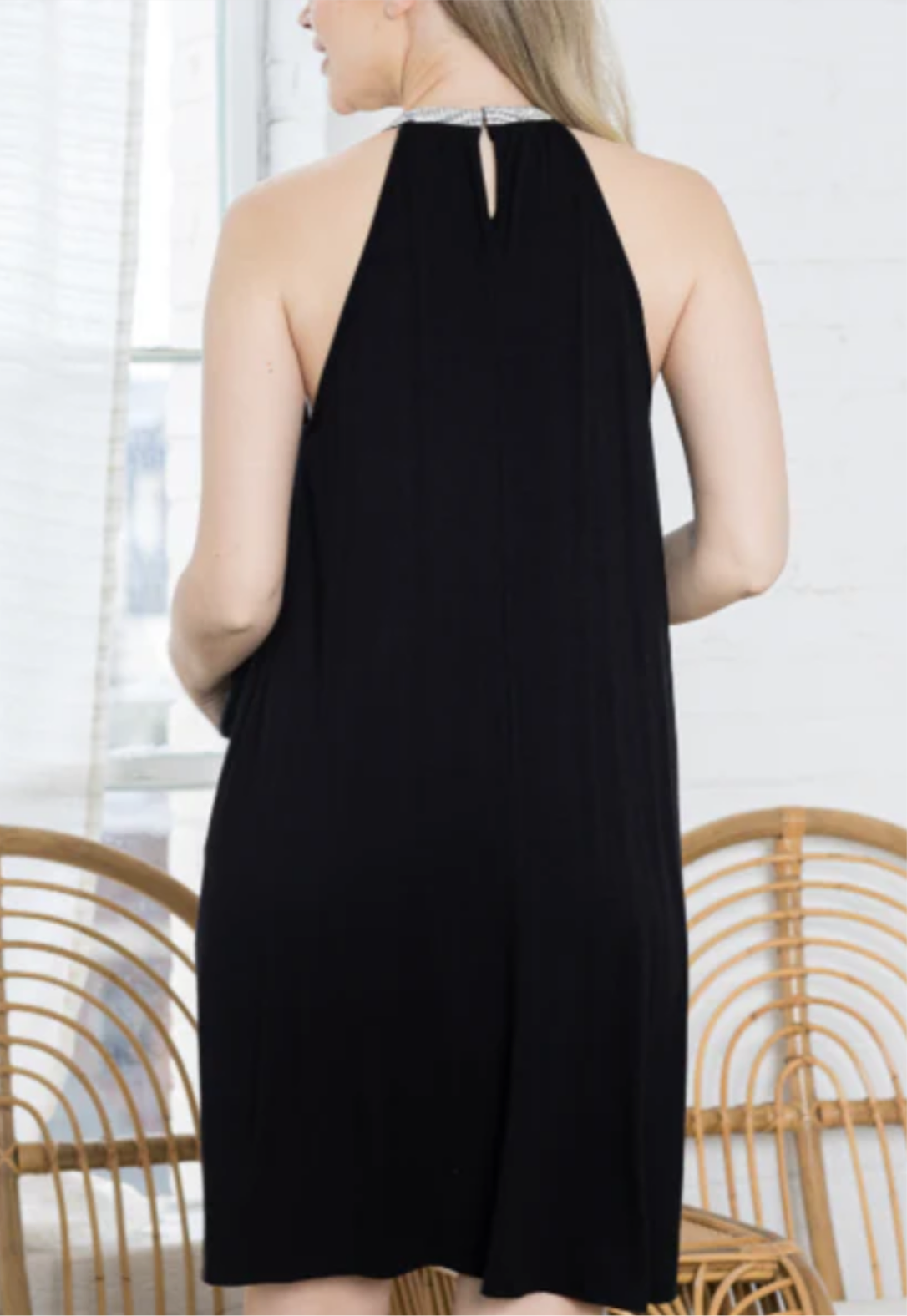 STONE DETAIL HALTER SUMMER T-SHIRT DRESS