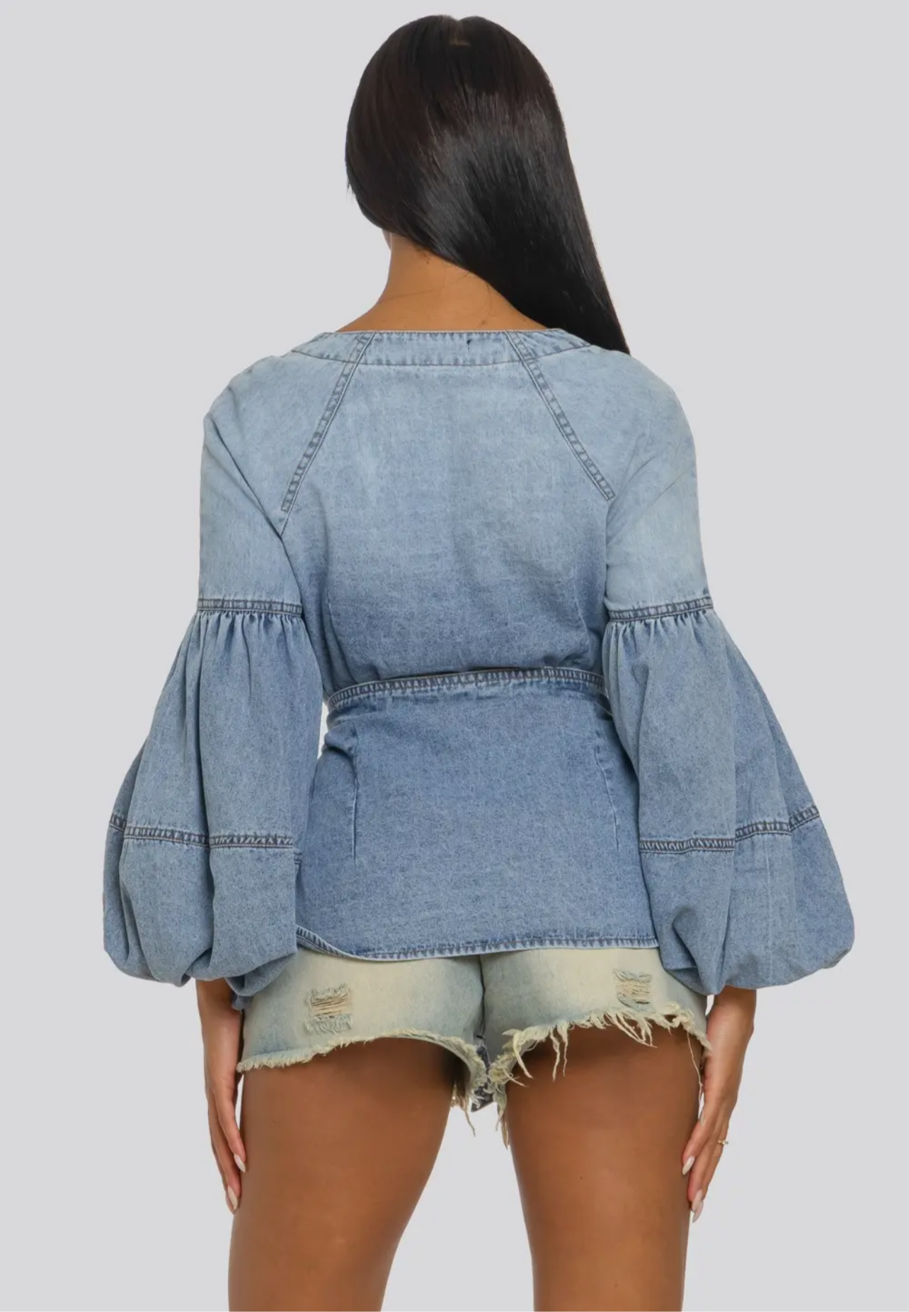 What’s Next Denim Voluminous Balloon Sleeves