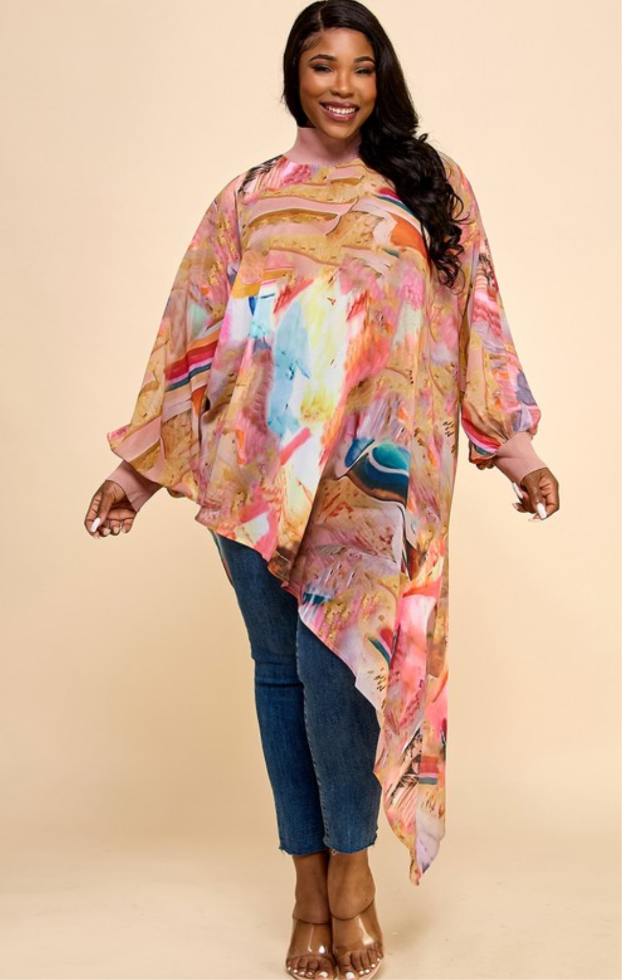 Pink Waterfall Asymmetrical Top