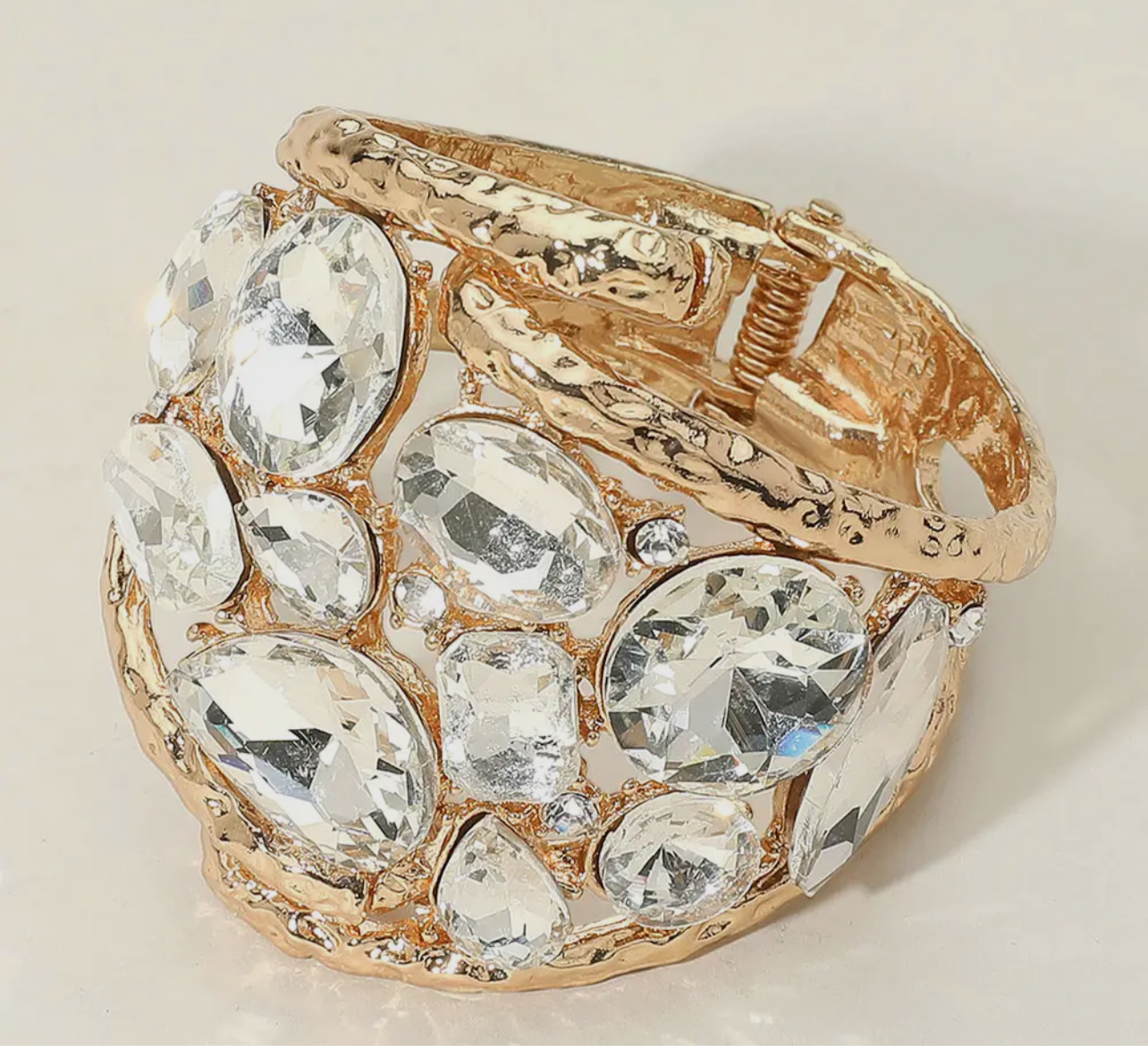 Gold Clear Round Stone Hinged Bracelet