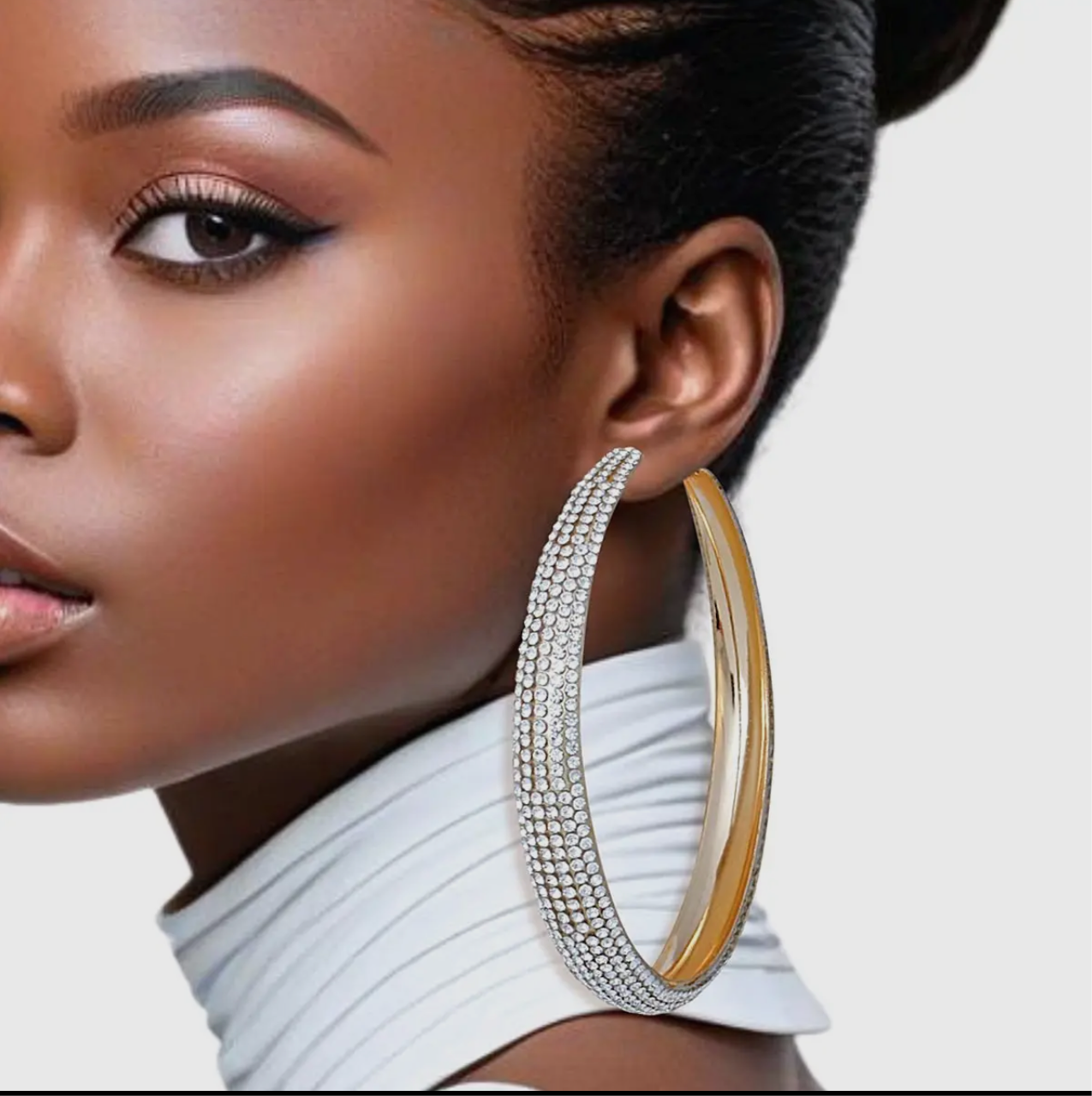 Hoops Graduated Gold Rhinestone 3.5 inch Earrings