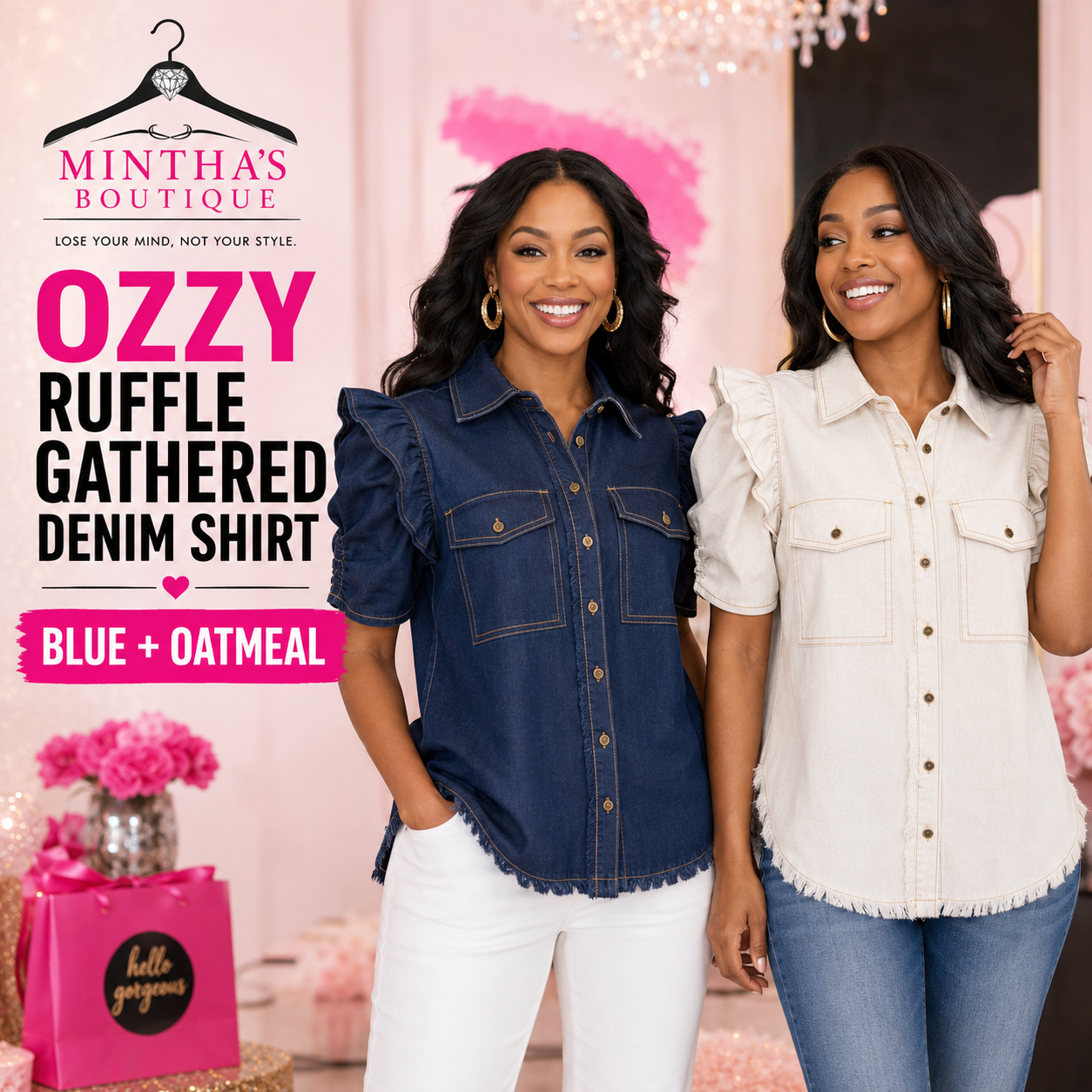 Ozzie Ruffled Gathered Denim Shirt