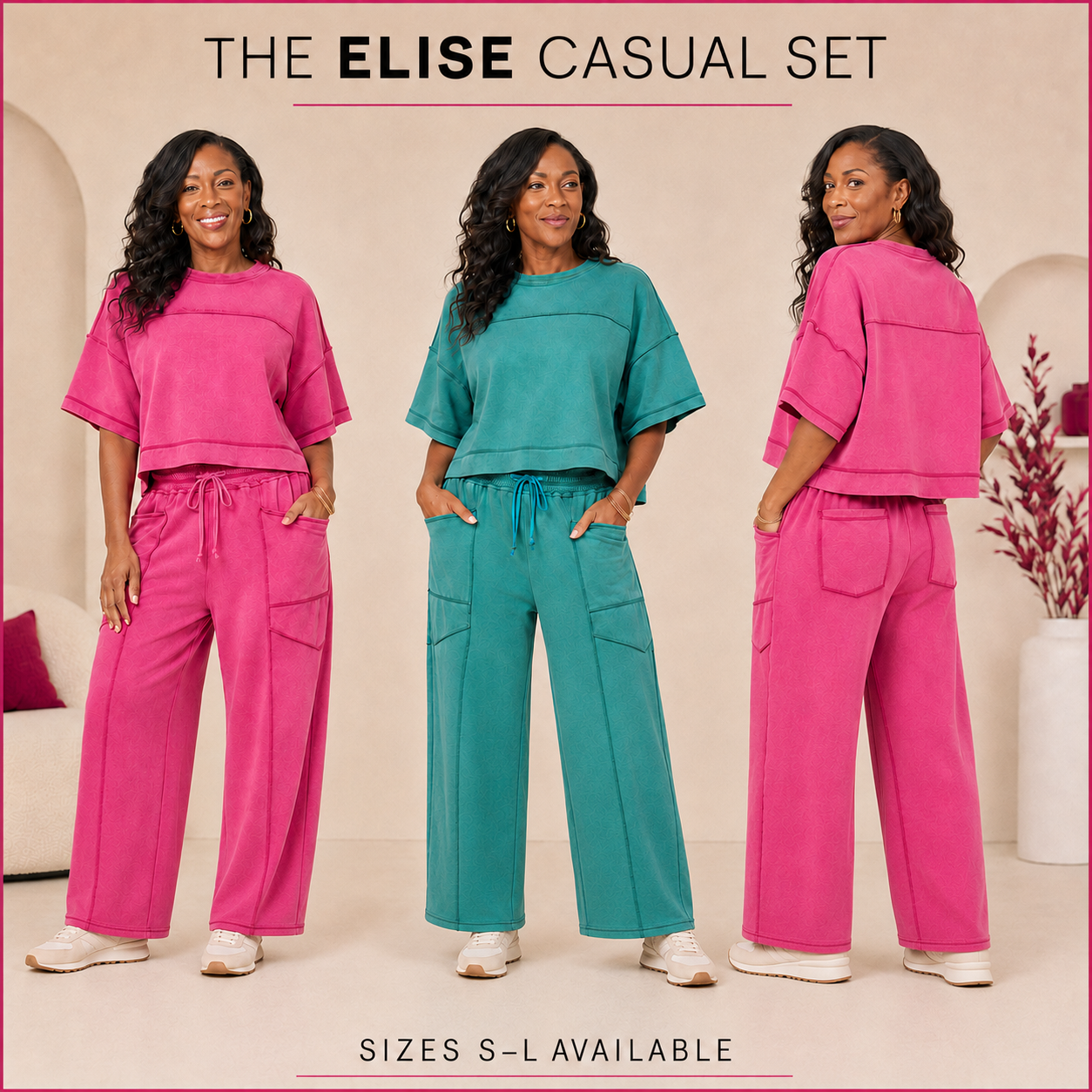 Elise Mineral Washed MINERAL PANTS SET_MAGENTA or TEAL