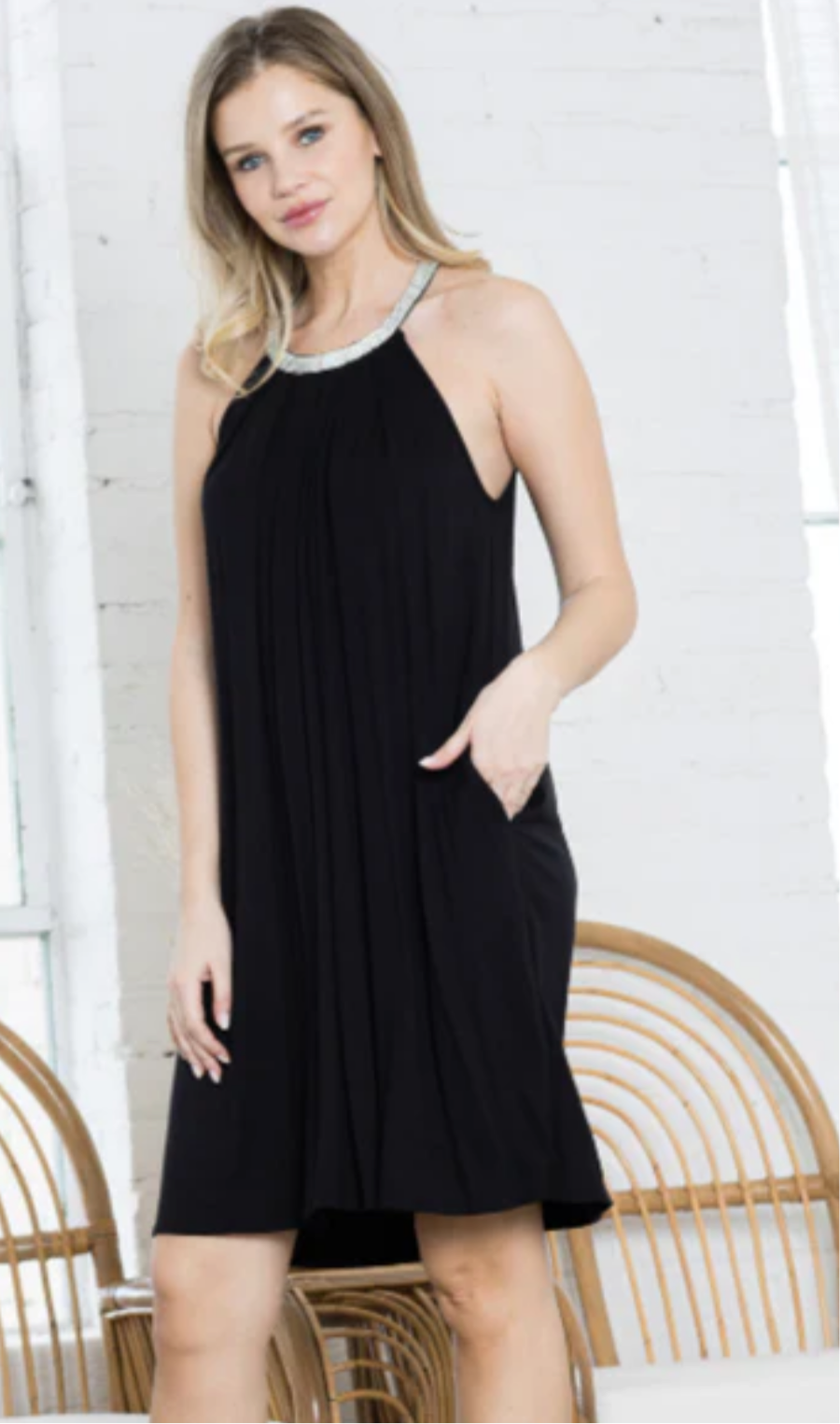 STONE DETAIL HALTER SUMMER T-SHIRT DRESS