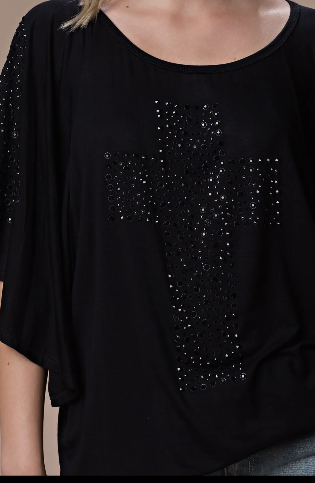 Black Top With Black Rhinestone Cross