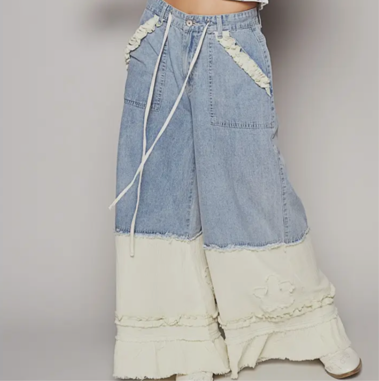 Dream Denim Ruffle Patchwork Jeans