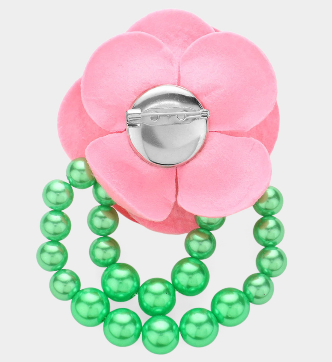 Felt Rose Pointed Pearl Embellished Pin Brooch