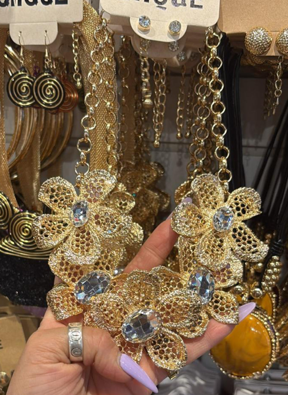 Bold Gold Flower Statement Necklace