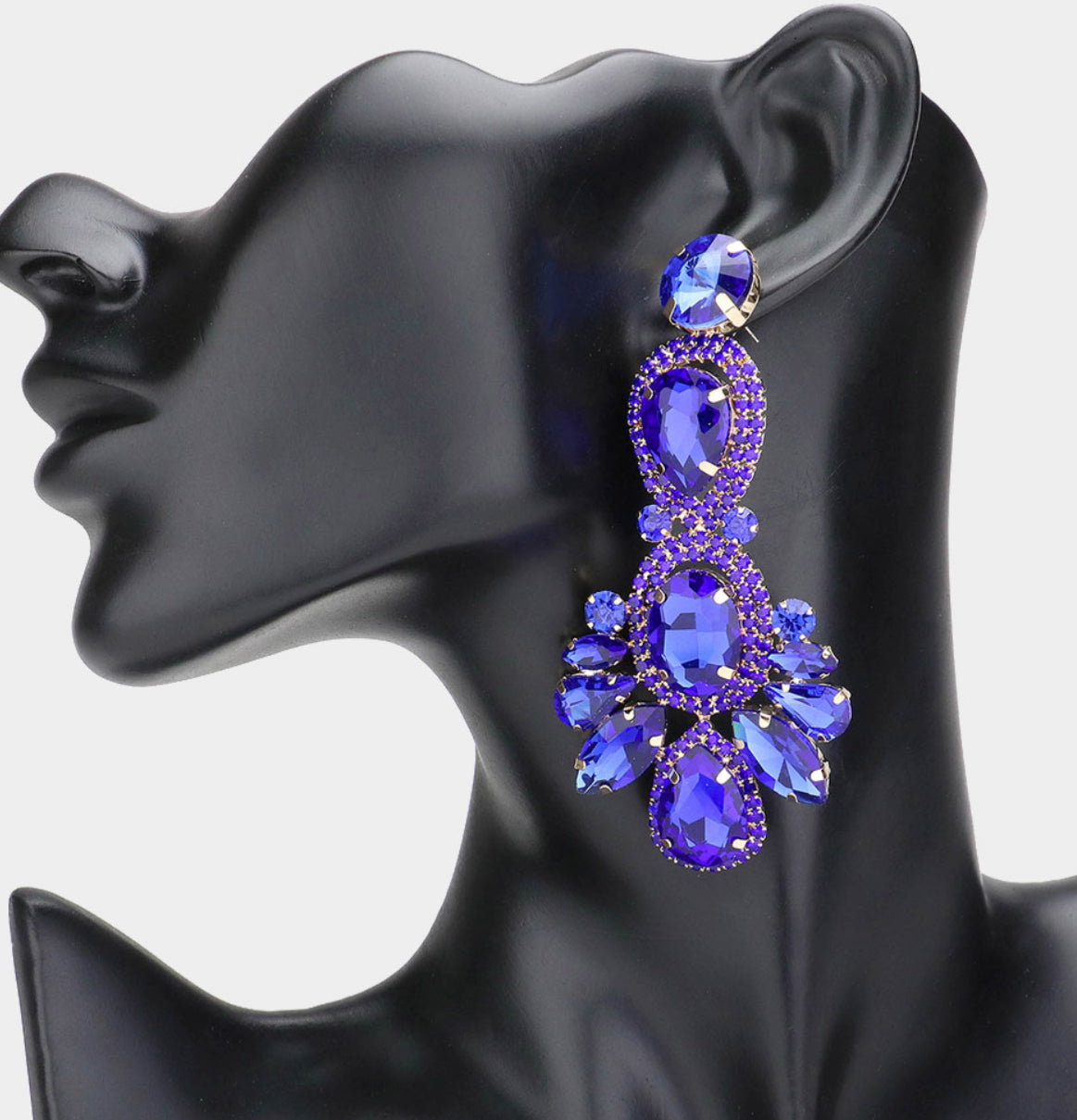 Blue Crystal Rhinestone Pave Drop Earrings