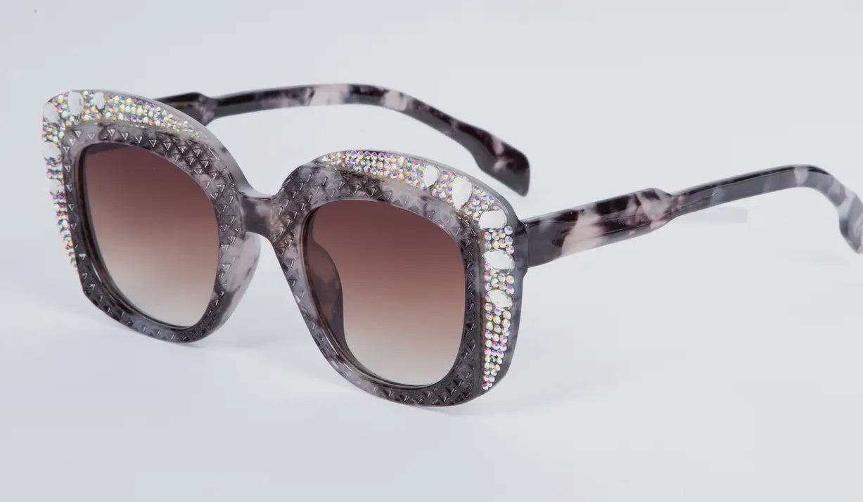 FLOSSY RHINESTONE ROUND SUNGLASSES