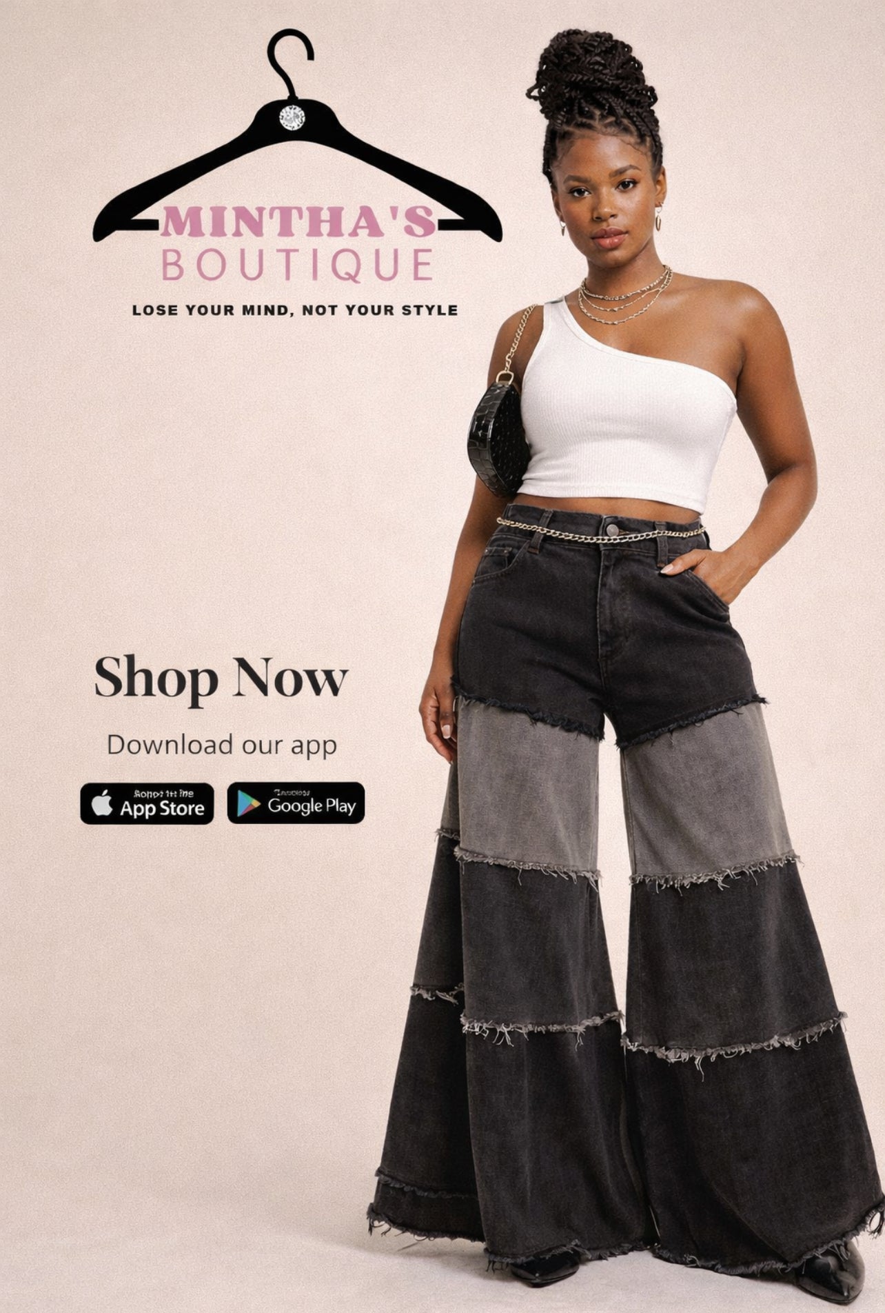 Black & Grey Block Wide Leg Jeans