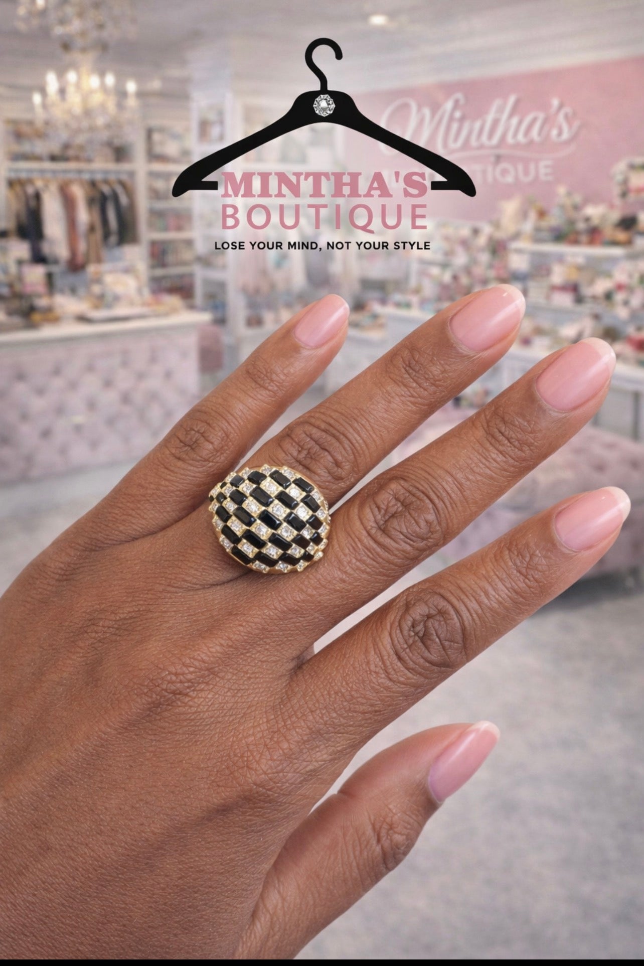 She Fancy Cocktail Ring Blk & Gold