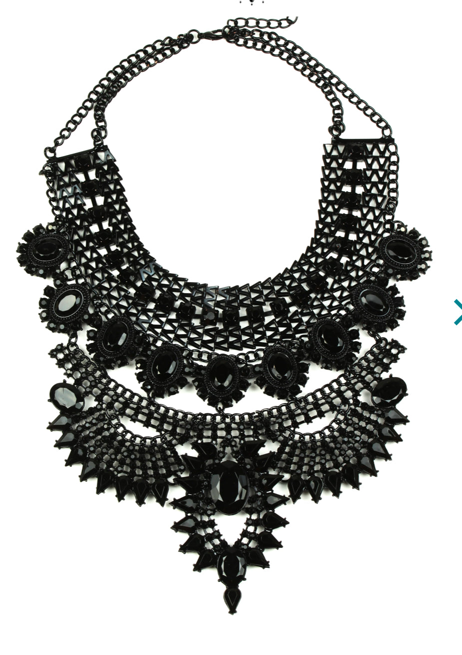ALL Black Zaniah Rhinestone Necklace